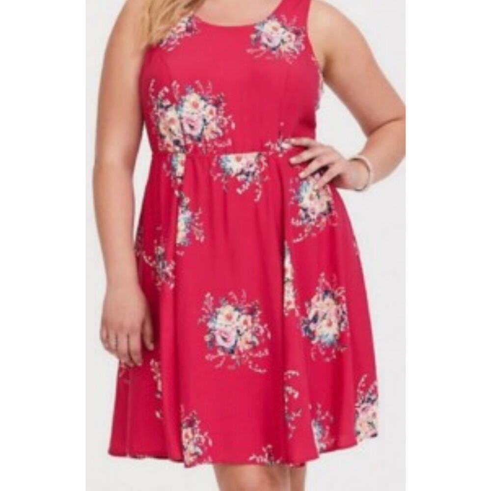 Torrid Challis fabric floral print mini dress back keyhole & tie back closure‎